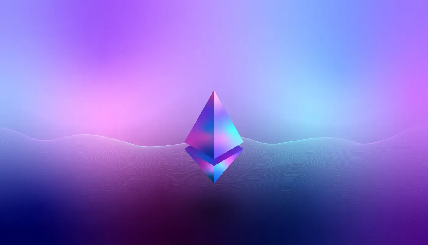 Logo de Ethereum en un fondo psicodélico.