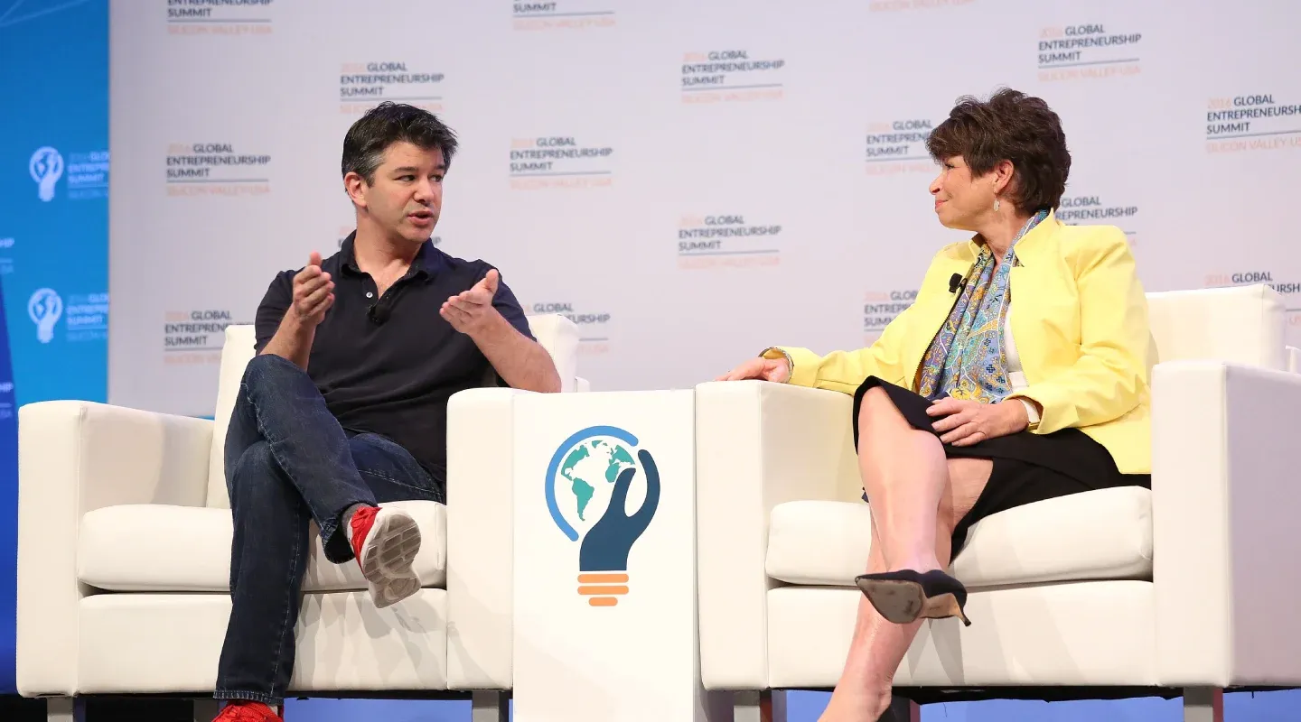 Kalanick junto con Valerie Jarret en la plenaria de apertura del Encuentro Global de Emprendimiento en 2016