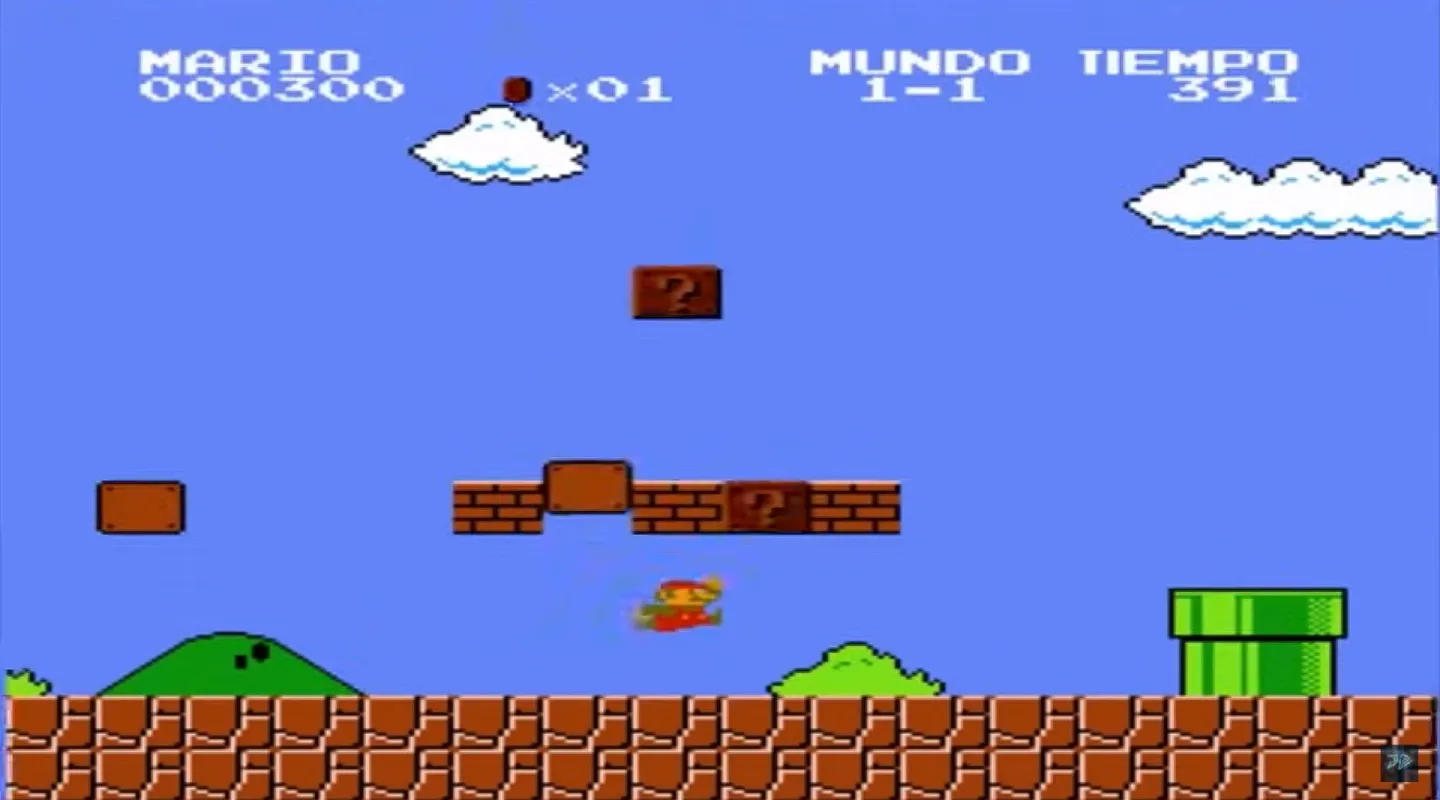 Captura de pantalla del primer nivel de Super Mario Bros.