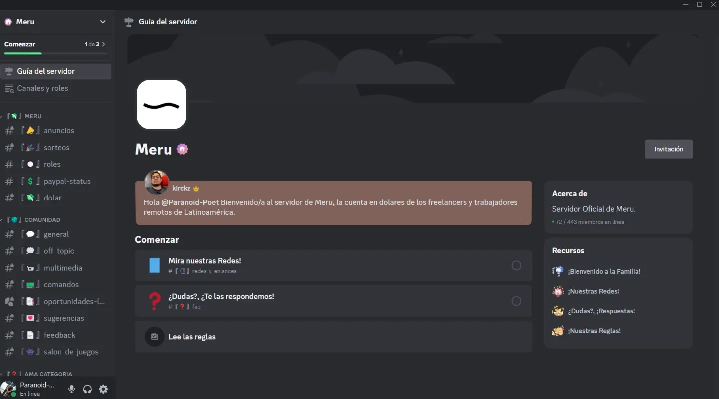 Guía del servidor oficial de Discord de Meru.