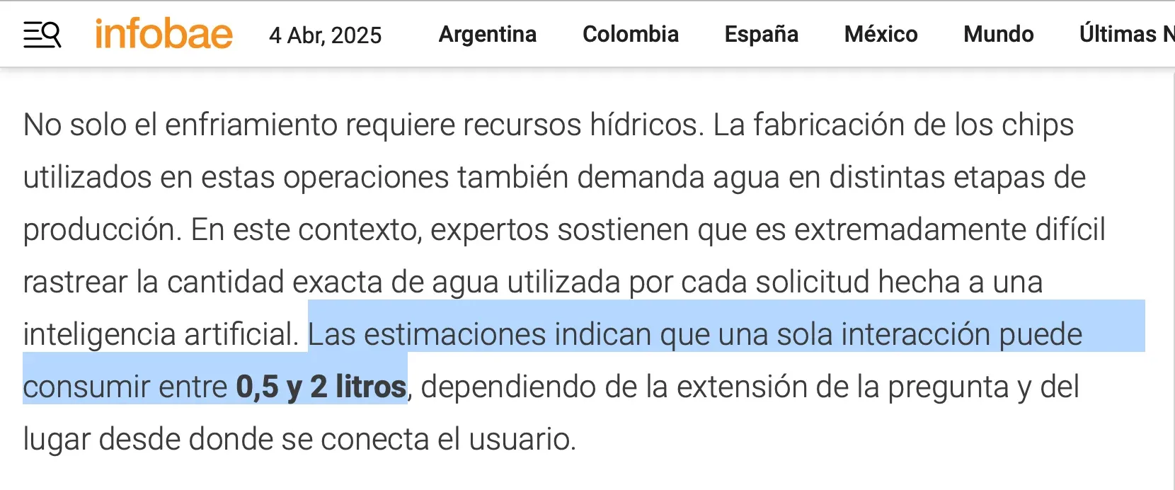 Extracto de un artículo de Infobae