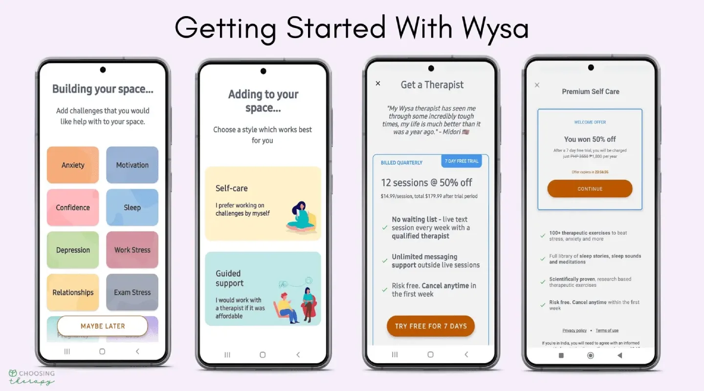 Mockups de Wysa.
