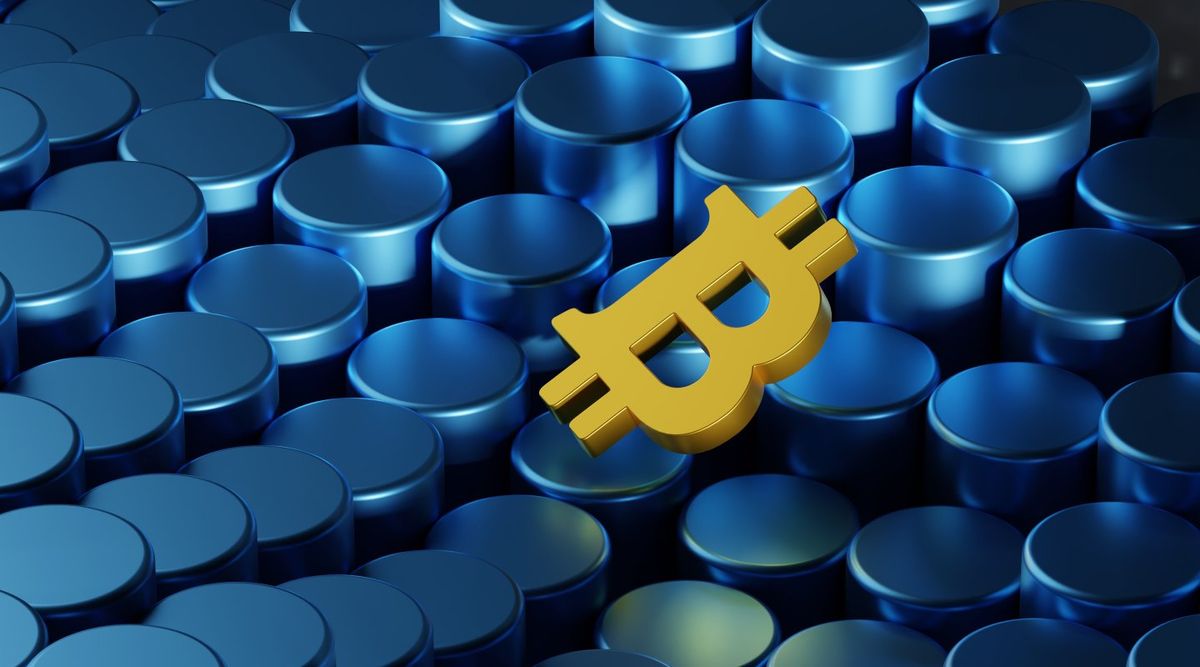 Representación física del logotipo de Bitcoin.
